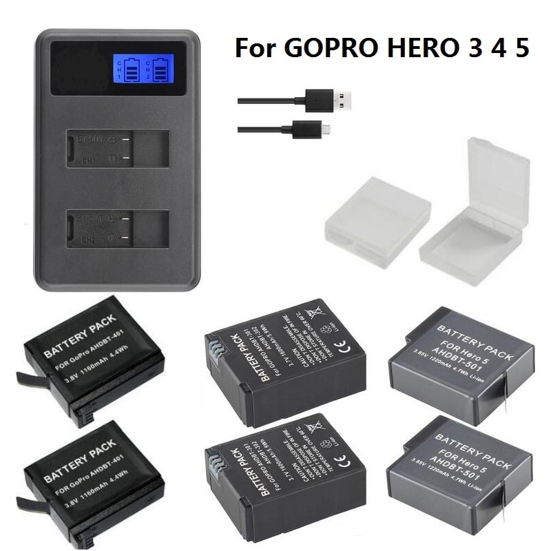 Clownfish USB LCD Dual Port Lader 501 301 batterij Oplader voor Gopro hero 8 7 6 5 4 3 Camera Accessoires batterij Case hero 3 5 7