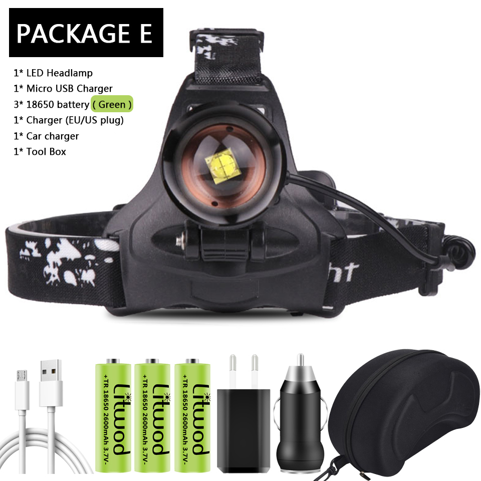 Super XHP180 Most Powerful Led Headlamp XHP160 High Power Led Headlight 18650 Rechargeable Head flashlight Usb Fishing Head Lamp: Package E / XHP180