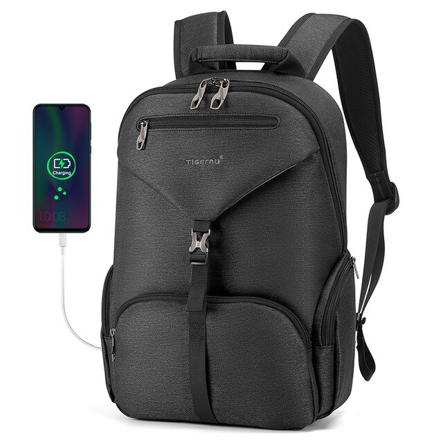 Tigernu Mannen Waterdichte 14 Inch Laptop Rugzak Mannelijke Reizen Rugzakken Mochilas Mode School Rugzak Tas Voor Mannen: Black