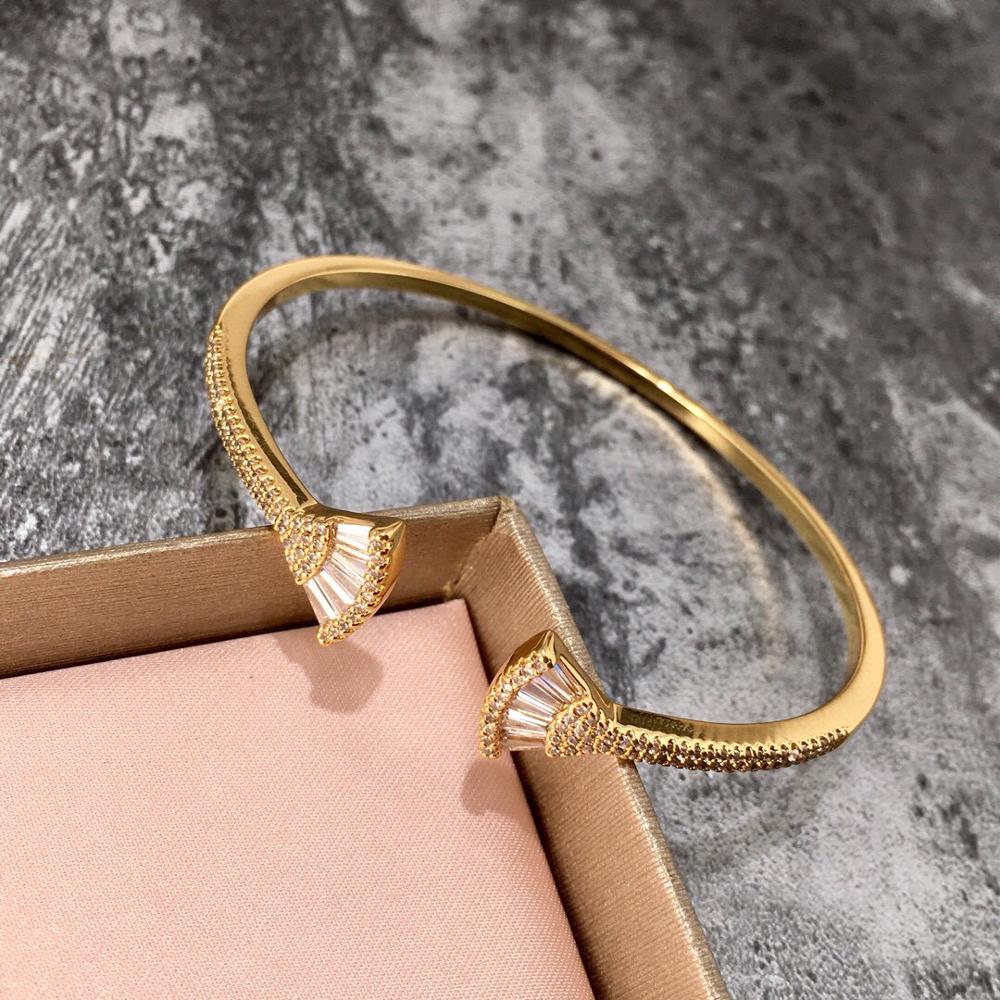 Cuff Bracelet - Geometric Design - Platinum, Rose Gold, Gold Plated Copper - Women's Luxury Crystal Bangle