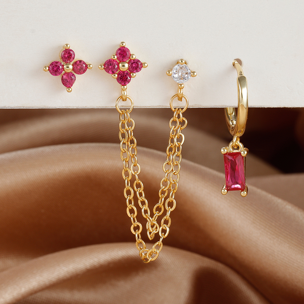 3 uds exquisito acero inoxidable 12 constelaciones pendientes de piedra natal conjunto para mujer Piercing de cartílago pendientes joyería de: Color oro puro