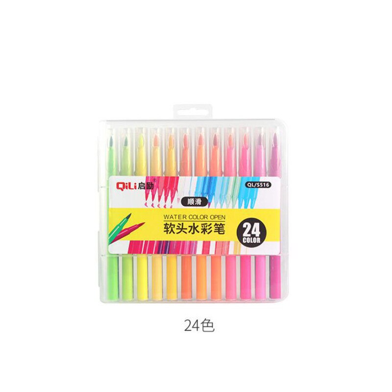 Pluma de acuarela de cabeza suave, pincel de Color lavable, pluma de línea de gancho, dibujo, pintura, material de papelería para estudiantes de 18/24/36 colores: 24 Color
