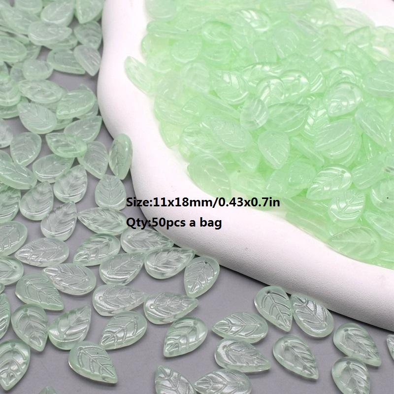 11x18mm 50pcs/Bag Green Glass Tree Leaves Charms Leafs Beads Pendants For Jewelry Making Handmade Glass Crafts Bracelet Earring: Pink