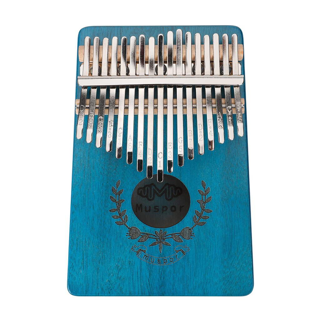 Mahogni krop musikinstrument tommelfinger klaver mbira akacie 17 nøgler hjort kalimba med tuning hammer mærkat: Blå