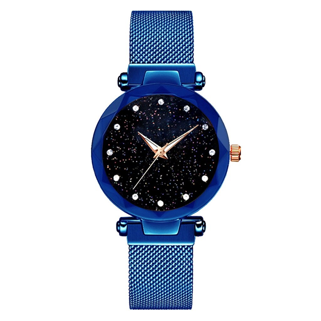 Montre femme ciel étoilé montre magnétique acier inoxydable bracelet en maille luxe Quartz montre-bracelet diamant montres Relogio Feminino: Blue