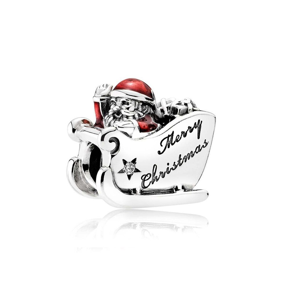 100% 925 Sterling Silver Christmas Series Santa in Space Train Charm Bag Hanging Charm COSY CHRISTMAS HOUSE Original: Beige