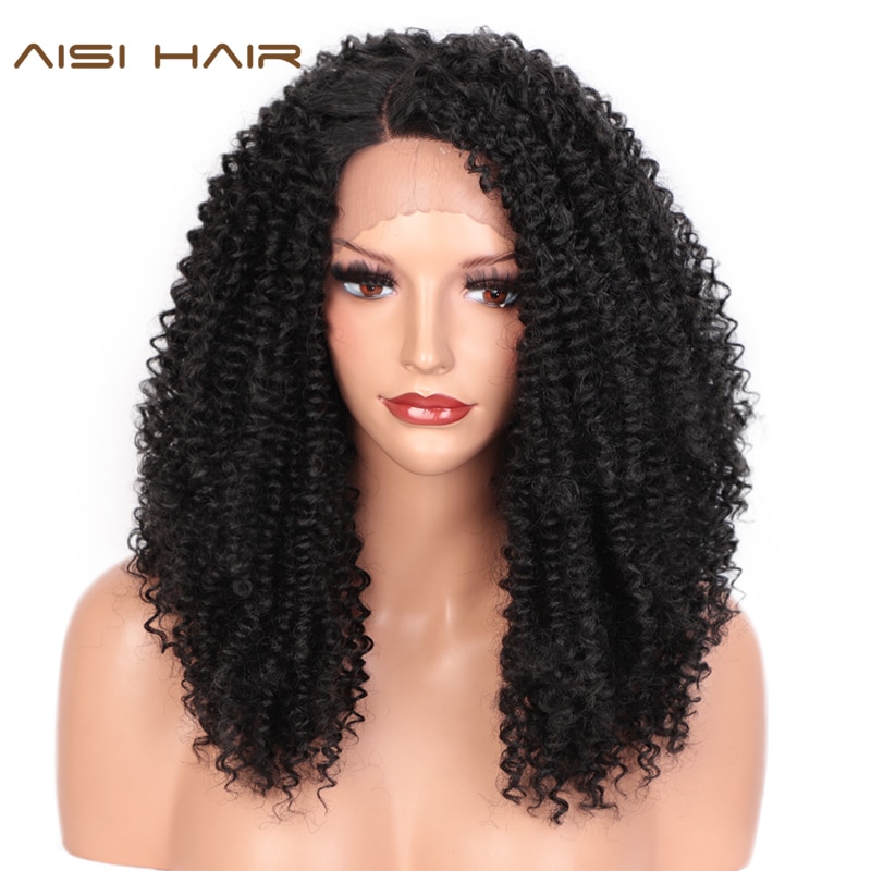 AISI HAAR Kort Krullend Pruik Synthetische Lace Front Pruik Natuurlijke Haarlijn voor Zwarte Vrouwen Side Deel Haar Hittebestendige Vezel pruiken