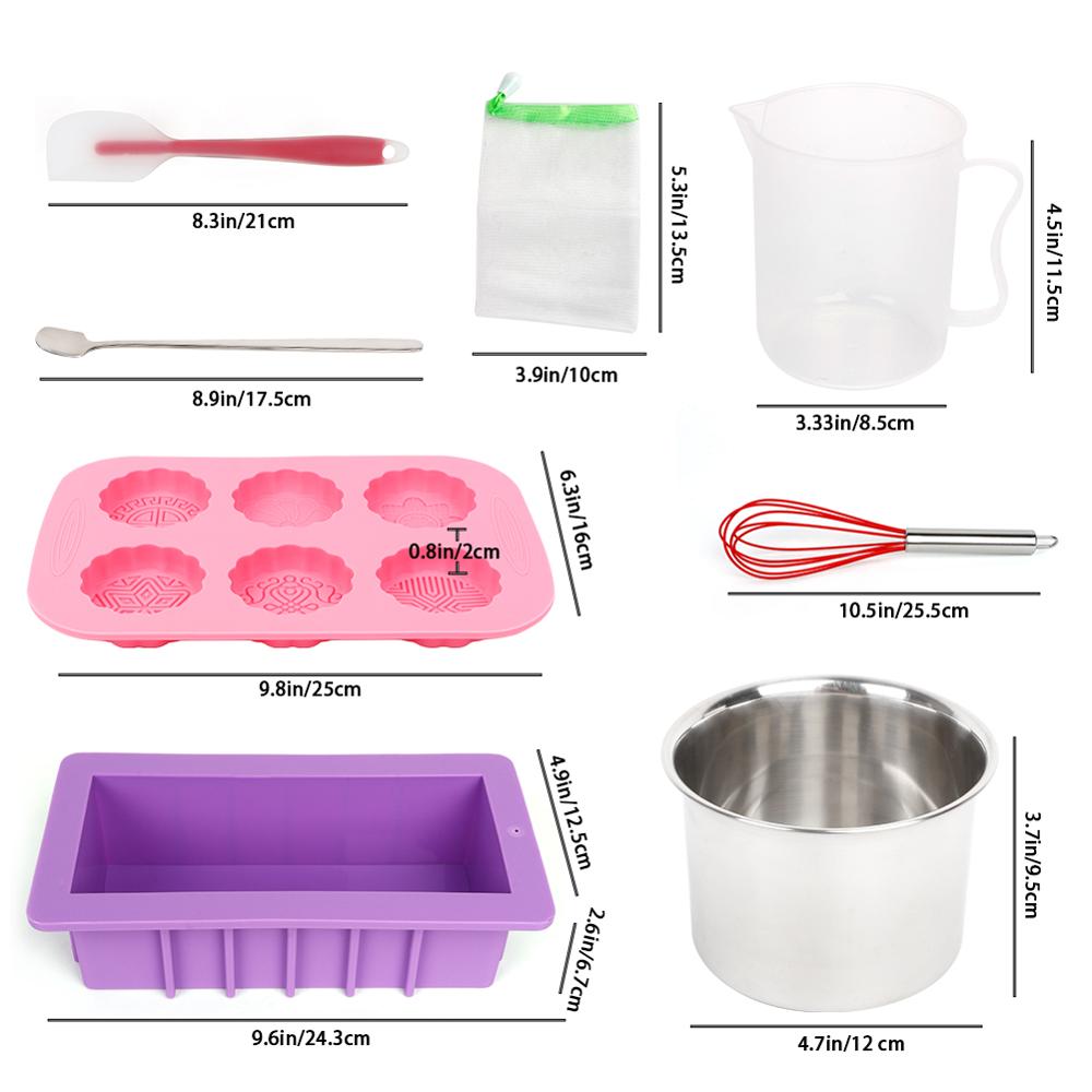 10pcs Pack Handmade Soap Making Tool Kit Set Supplies Silicone Resin Molds Soy Wax Melt Pouring Pot Accessories Diy