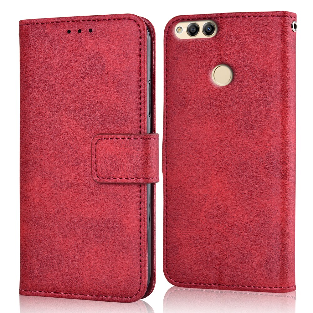 For Huawei Honor 7X BND-L21 Case For On Huawei 7X Coque Luxury Wallet Case For Huawei 7 X BND-L21 Book Flip Cover Phone Bag: niu-Red