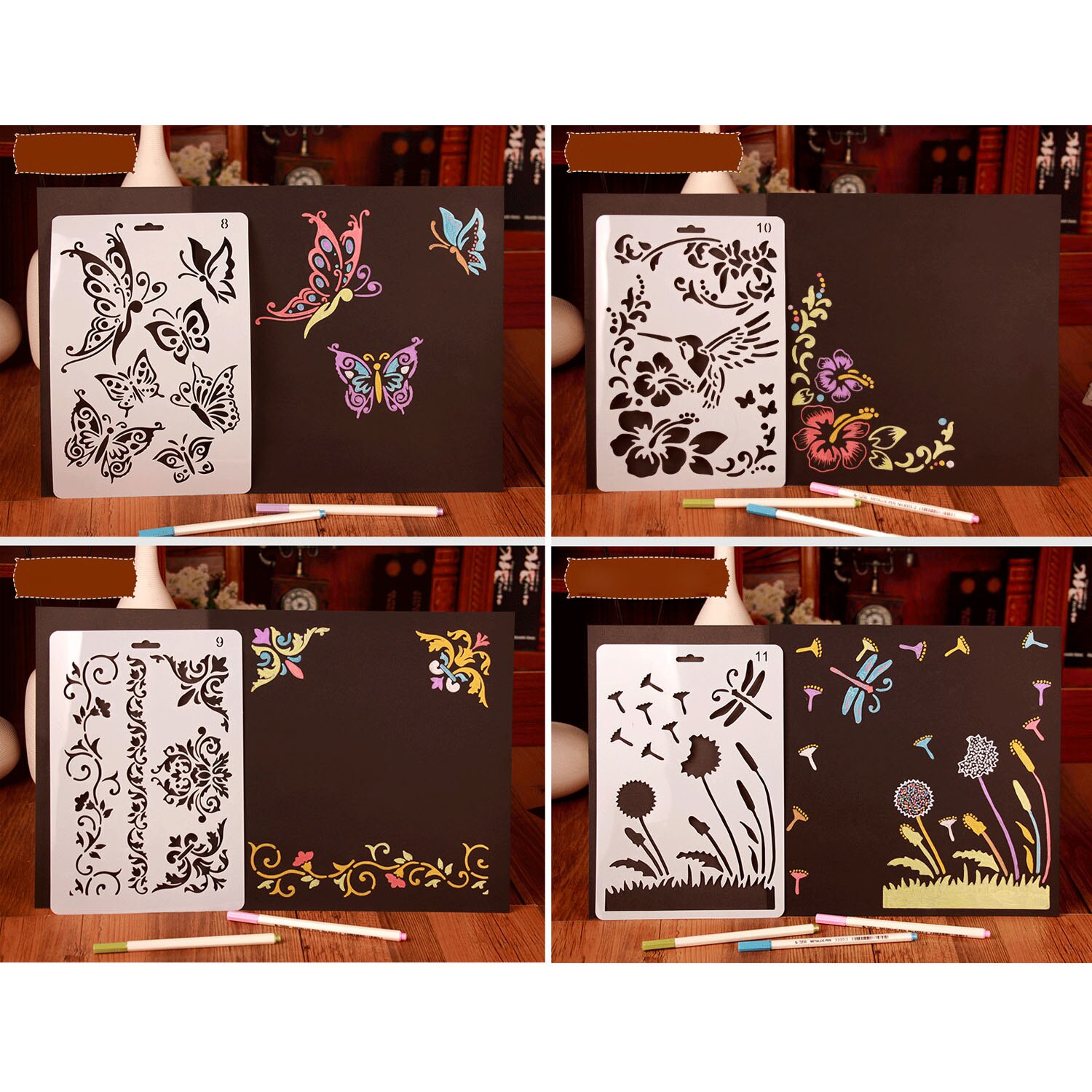 12PCS Plastic Hollow Out Butterfly Flower Drawing Stencils Templates for Journal Scrapbook Photo Album Cards