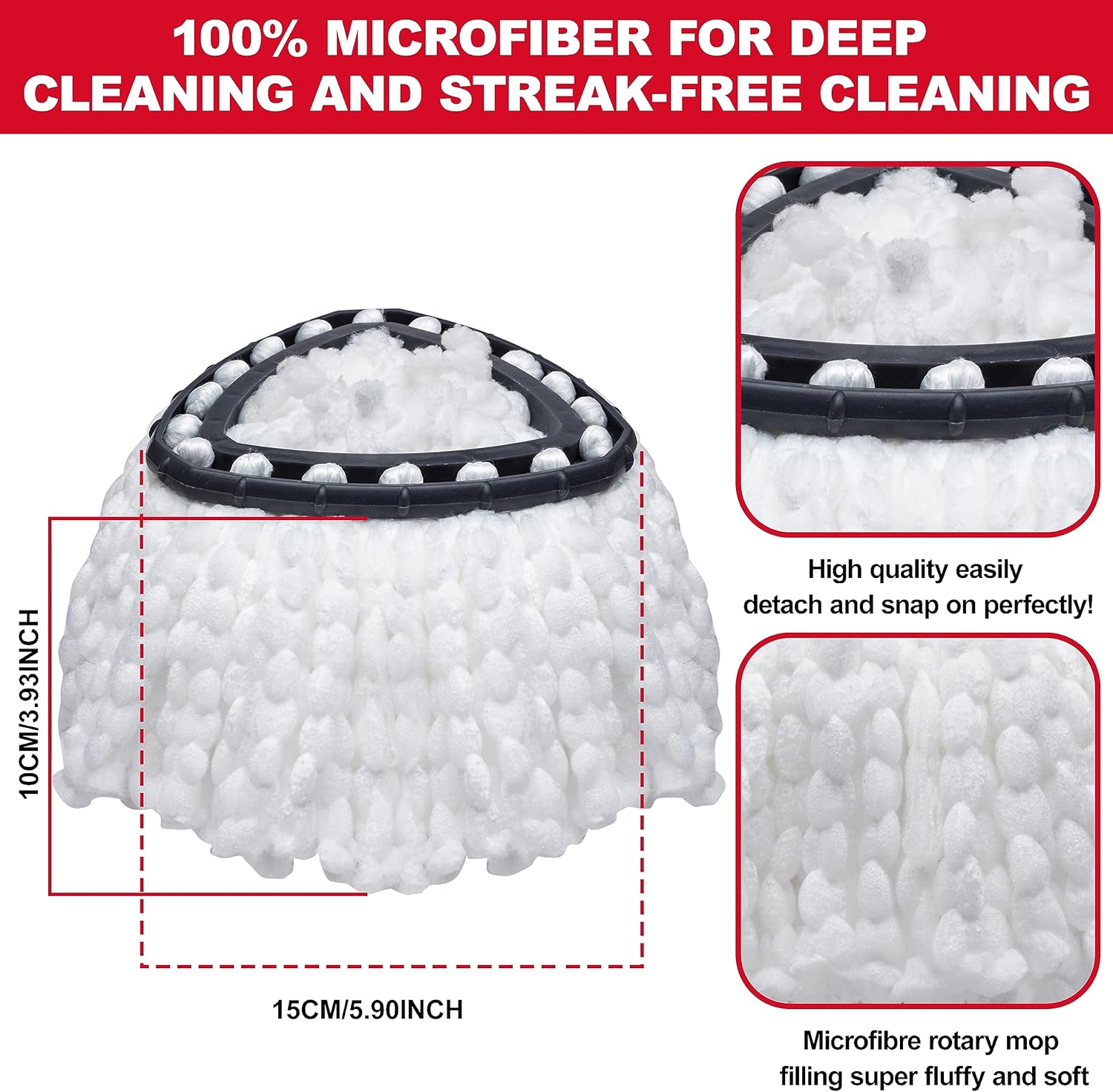 Spin Mop Pads for Vileda O-Cedar EasyWring 1-Tank System,Microfiber Spin Mop Heads,Triangle Swivel Mops Refill,Machine Washable