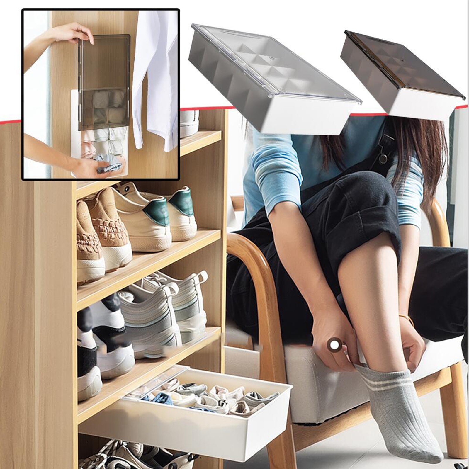 Wall-mounted Pull-out Underwear Stocking Storage Box Plastic Drawer Closet Organizer Storage For Convenient Storage органайзер