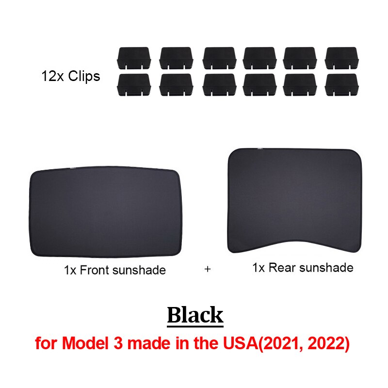 Parasol de techo de vidrio para coche Tesla, parasol frontal y trasero para parabrisas Skylight, sombreado UV, actualización, modelo 3, , 2022: M3 F R Black USA