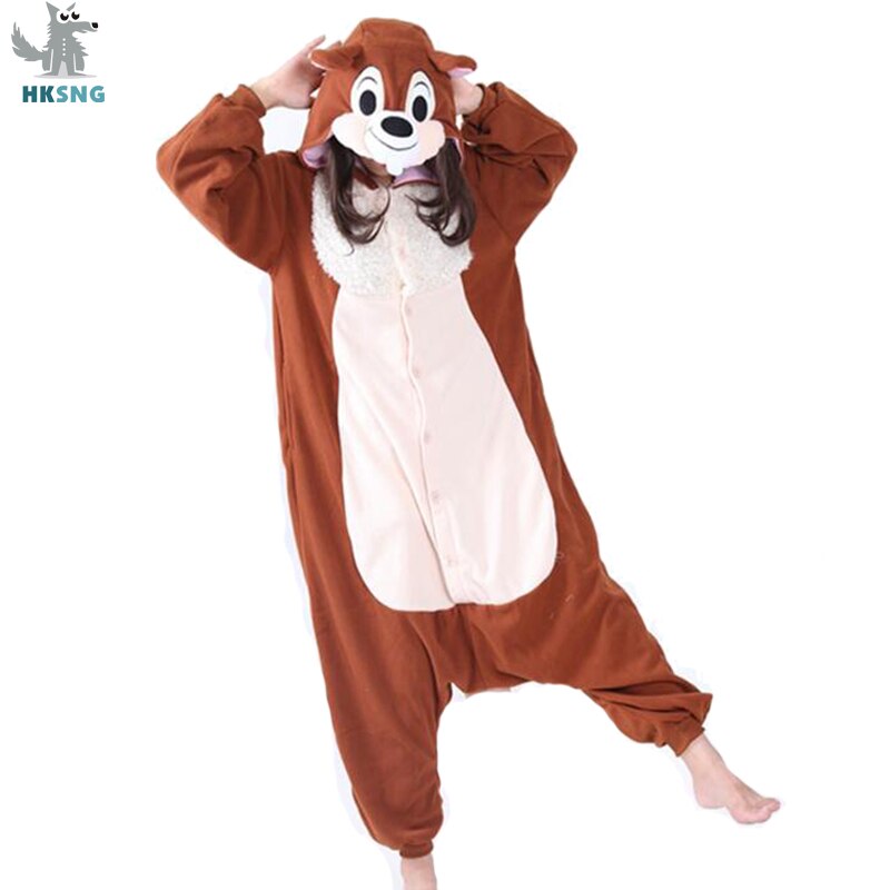 HKSNG Unisex Adult Animal Chipmunk Onesie Kigurumi Brown Squirrel Costumes Pajamas Christmas