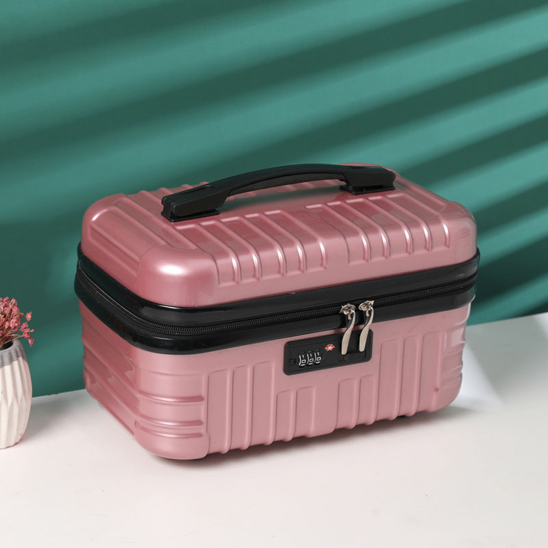 Maleta de viaje de 16 pulgadas, Mini estuche de maquillaje de mano, organizador de viaje, caja de cosméticos para mujer, estuche de maquillaje, caja con contraseña, estuche de embarque: Gris oscuro