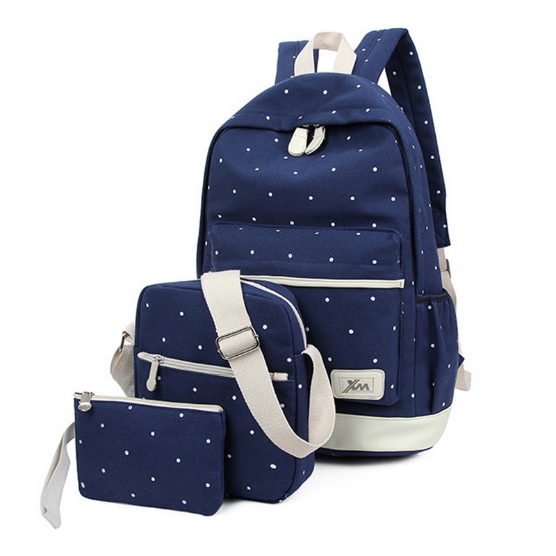 Litthing 3pcs/Set Dot Canvas Printing Backpack Women School Back Bags For Teenage Travel Backpacks Female Schoolbag Backpack