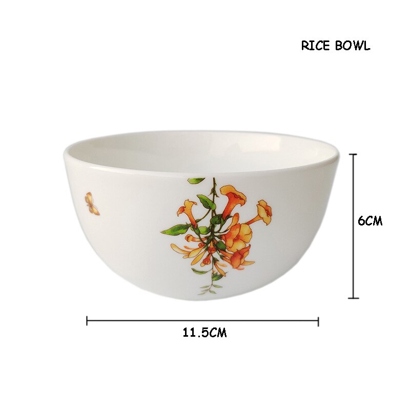 Keramisk fladt fad bøf tallerken middag værktøj kop underkop porcelæn kinesisk stil julebestik azalea botanik service 1 stk.: Ris skål