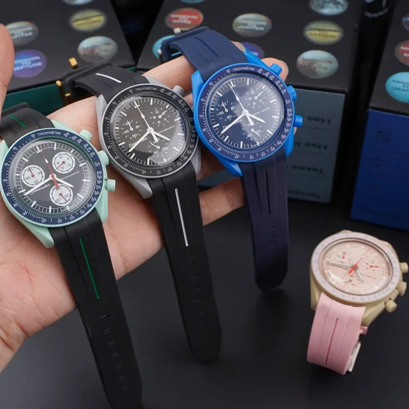 Correa de reloj para Omega X Swatch Joint MoonSwatch Speedmaster, correa de silicona de goma con extremo curvo, pulsera deportiva suave para hombres y mujeres de 20mm