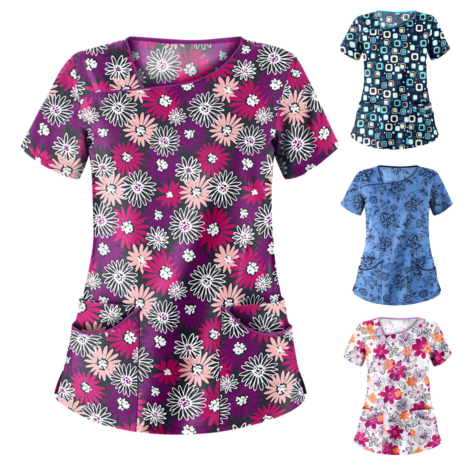 Uniforme de gommage pour femmes, uniforme de travail à manches courtes, Blouse imprimée à fleurs, J30,