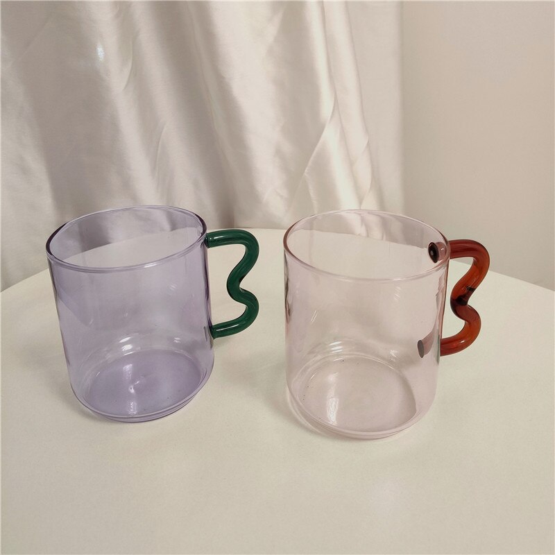 Tasse à café en verre coloré avec poignée d'oreille, tasse à expresso, pour jus de fruit, pour le bureau, pour le petit déjeuner, couleur contrastée,
