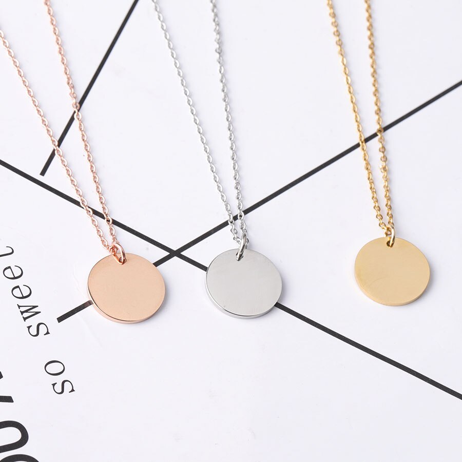 Fnixtar 5 Stks/partij 45Cm Rvs Spiegel Polish Ketting Pvd Plating Ronde Schijf Hanger Neckalce Voor Vrouwen Mode sieraden