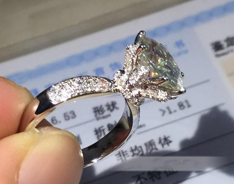 Anel de flor feminino 925 prata esterlina redonda 3ct aaaaa zircon cz noivado casamento banda anéis para mulher nupcial festa jóias