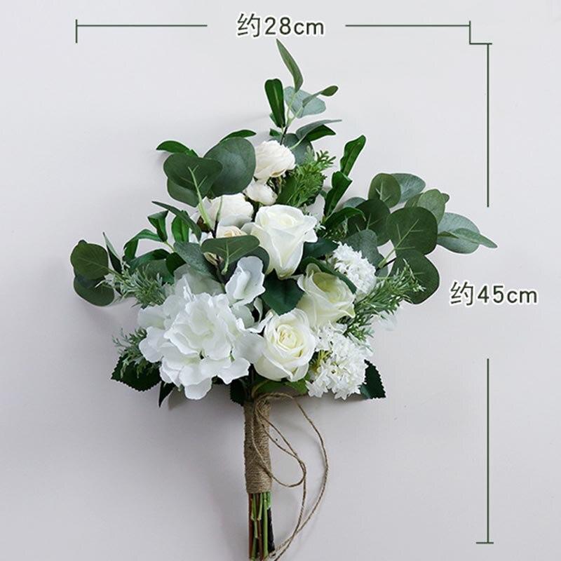 Elegante Eucalyptus Bruidsboeket Wit Bridal Bloemen Real Touch Kunstmatige Rozen Voor Bruidsmeisje Bruiloft Holding Bloem