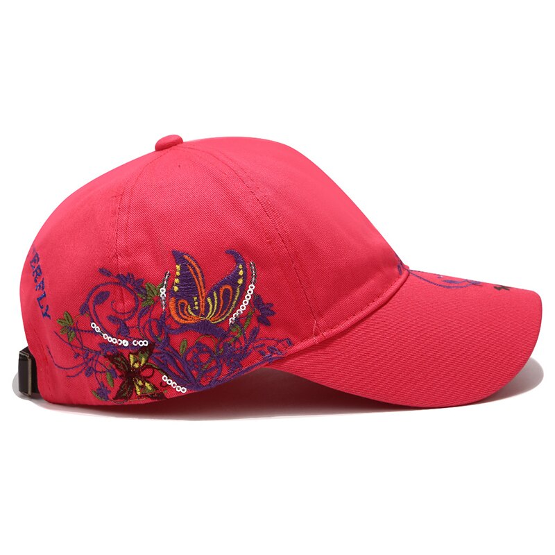 Gorras de béisbol a la para mujer, gorros de béisbol a la de algodón informales para adultos, para exteriores y viajes, Sombreros con bordado de mariposas y flores