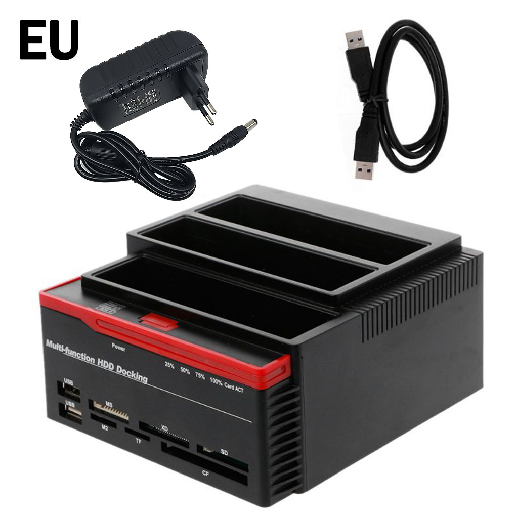 Lector de tarjetas de disco duro externo de alta velocidad, Base de acoplamiento de HDD multifuncional, enchufe USB 3,0 Todo en 1 de Reino Unido/EE. UU./UE a SATA IDE: EU Plug