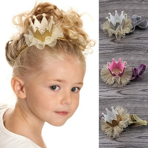 Baby Girl Princess Queen Faux Pearl Tiara Hair Band Headband Crown Lace Headwear