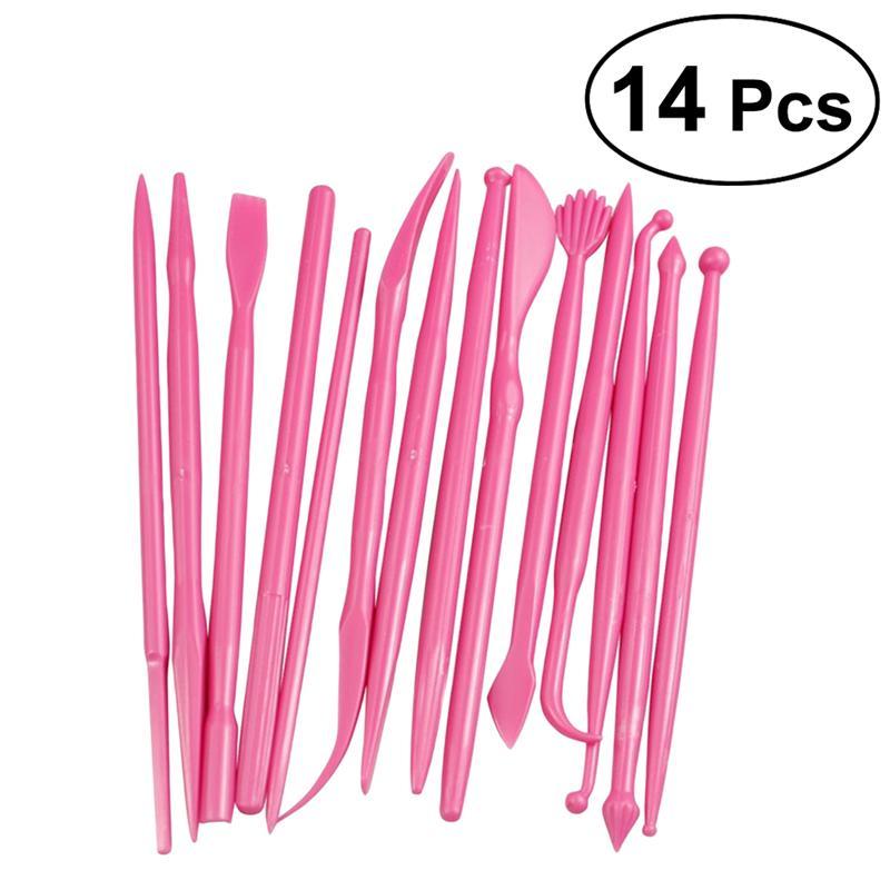 14 Pcs Cake Carved Kit Fondant Cake Sugar Flower Sculpture Group Shaping Baking DIY Tools Mold(Pink): Red
