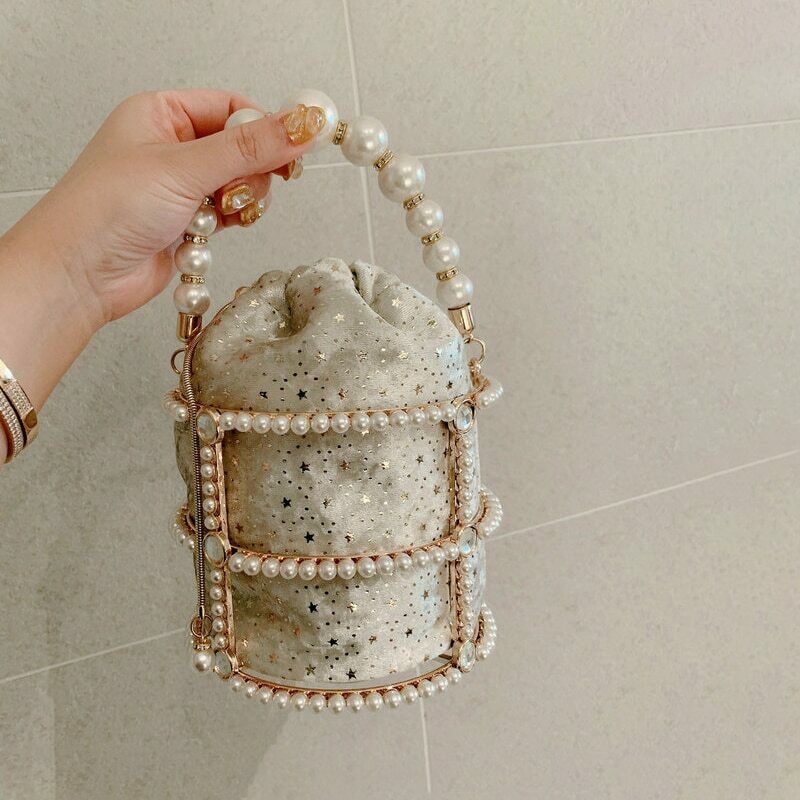 Aushöhlen Perle Eimer Abend Tasche Frauen Luxus Koreanische Handgemachte Heißer Persönlichkeit Elegante Partei
