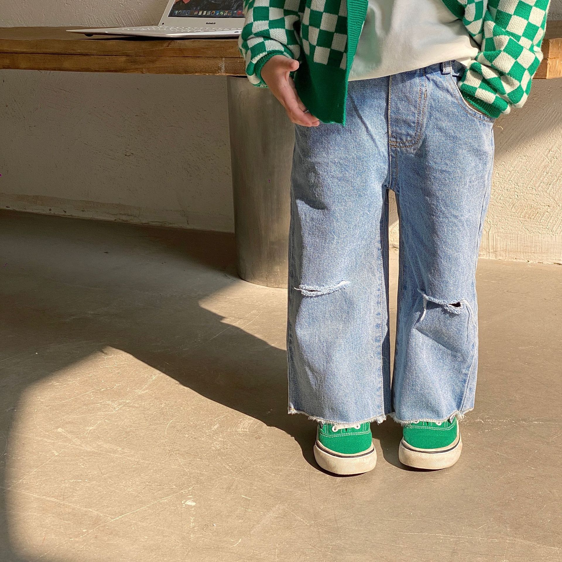 2022 Lente Herfst Meisjes Jongens Koele Gat Jeans Broek Baby Kids Kinderen Denim Broek