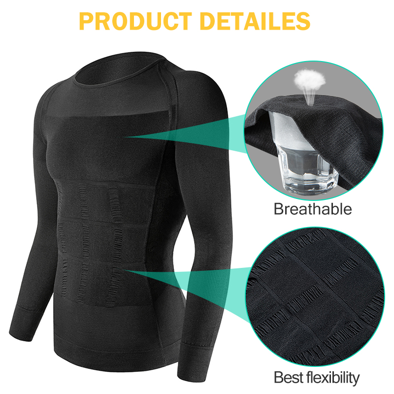 Naadloze Mannen Shapewear Zwarte Lange Mouw Vest Buik Slim Shirt Klassiek Abs Mens Body Shaper