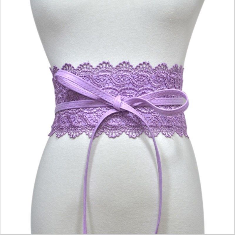 Women Lady Stretch Buckle Waist Belt Wide Lace Elastic Waistband Wide Corset Lace Belt Female Wedding Dress Waist Band: Purple 