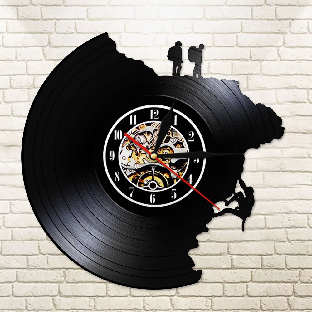 Escalador de roca negro vinilo LP disco colgante Reloj de pared escalada Color cambiante lámpara de noche montañismo LED retroiluminación Saat