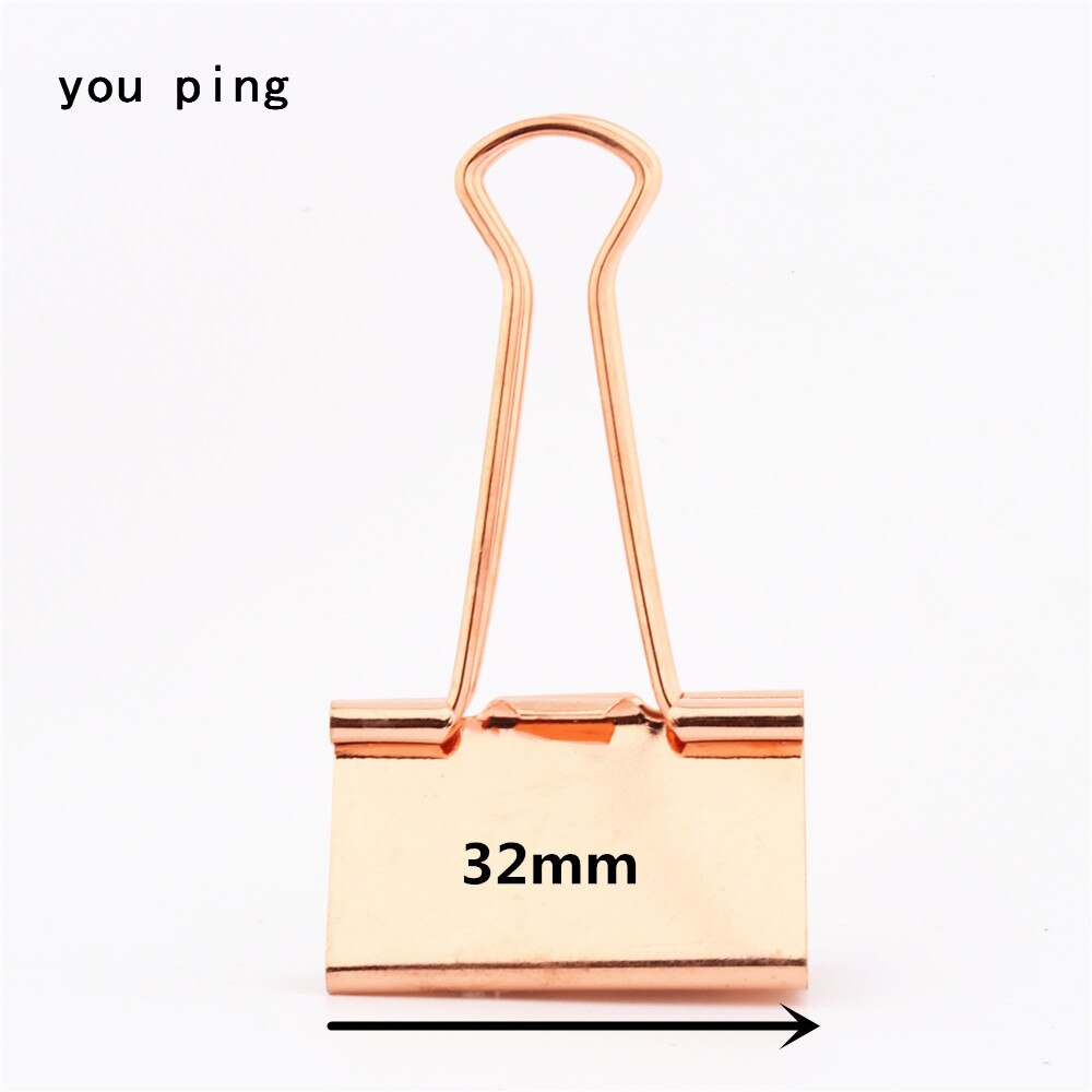 3 Colors 15mm 19mm 25mm 32mm 41mm 51mm Clamp Paper Binder Clips Bookmark Clips Memo Clip Student School Office Supplies: Rose gold-32mm