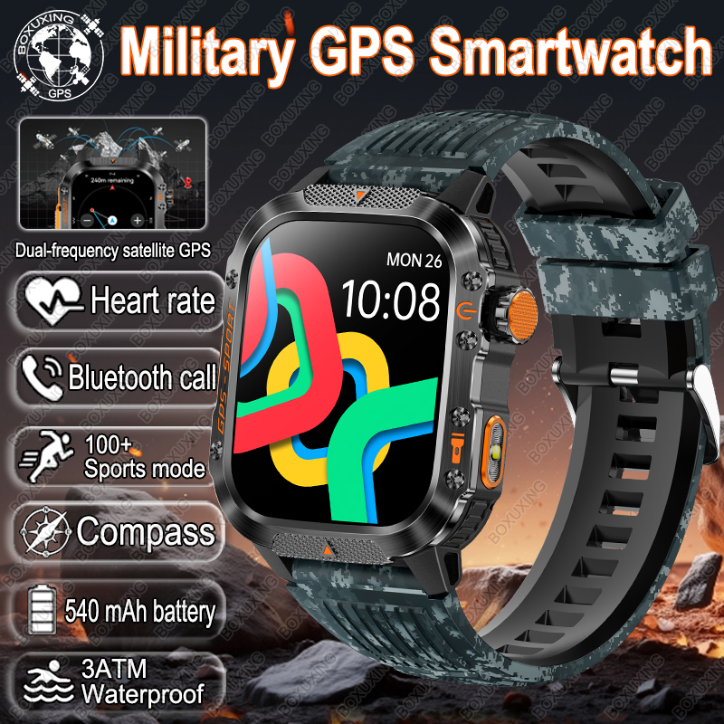 Para xiaomi militar esportes ao ar livre gps relógio inteligente men3atm à prova dwaterproof água bússola embutido gps freqüência cardíaca bluetooth chamada smartwatch: Vermelho