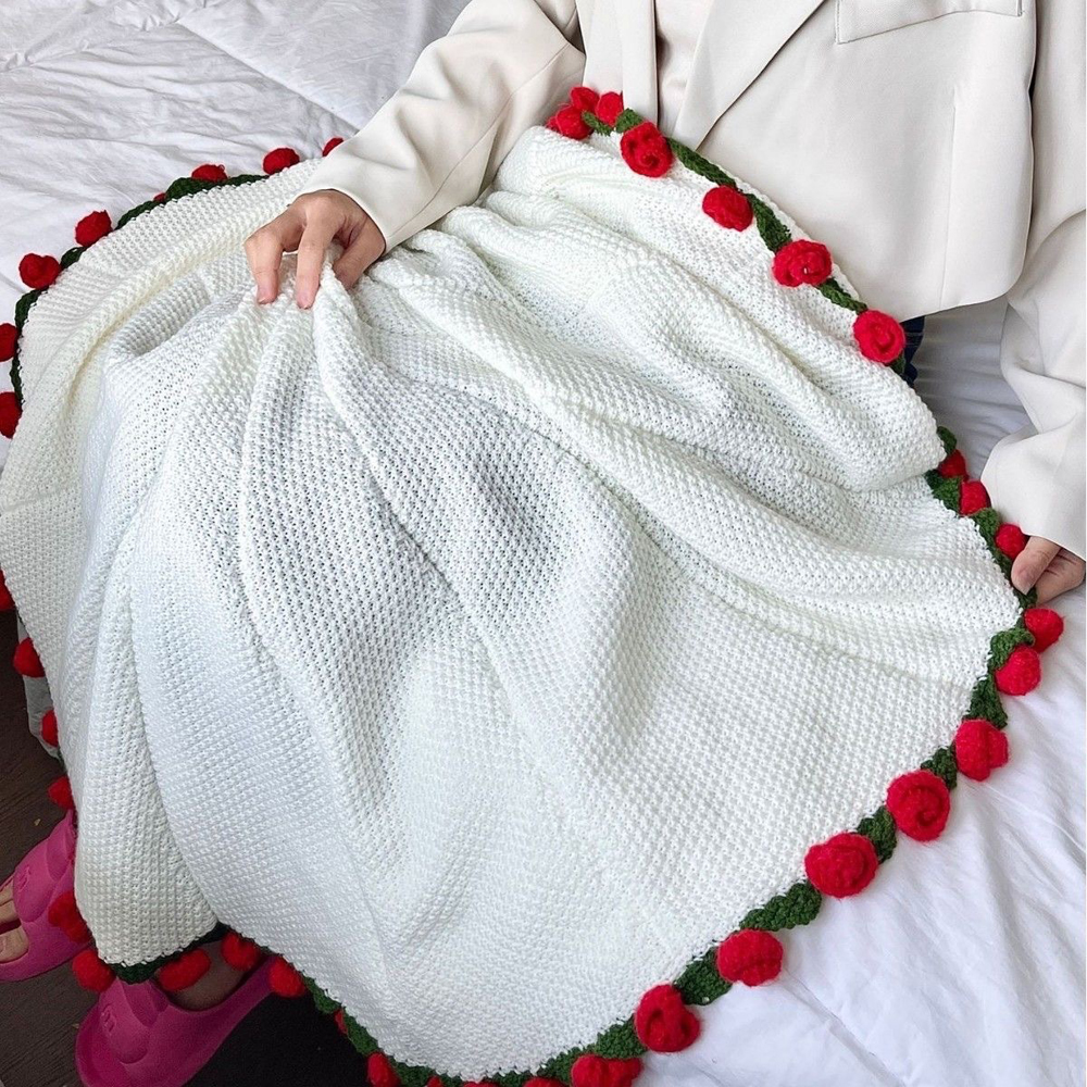 1 Uds. Manta con ramo de flores terminadas, mantas de punto suaves y ligeras para cumpleaños, boda, decoración del hogar del Día de San Valentín