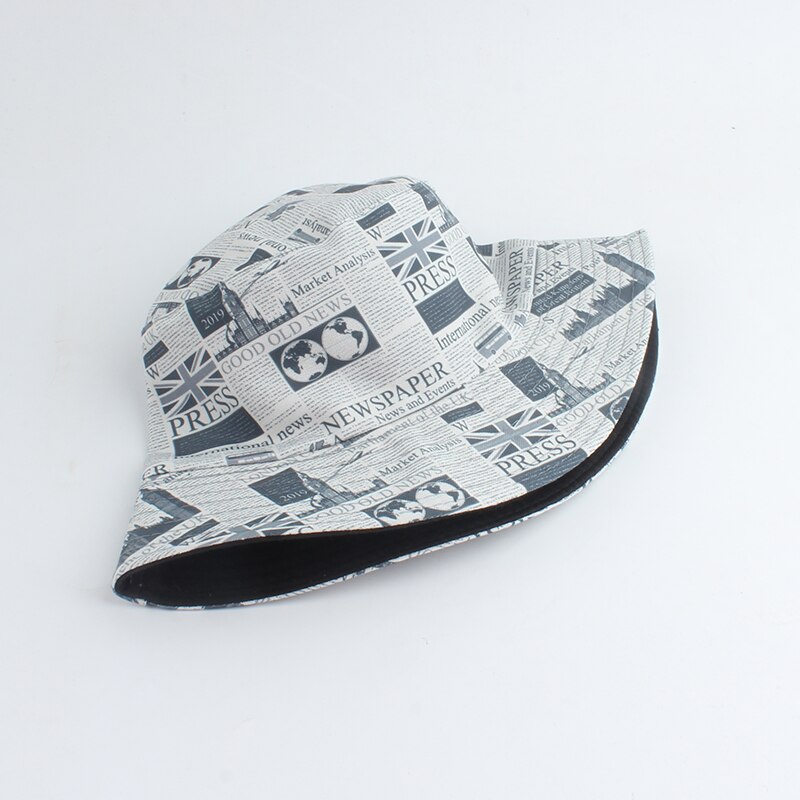 Sombrero de pescador con estampado de periódico para hombre y mujer, gorra Reversible de playa, Estilo Vintage, para verano
