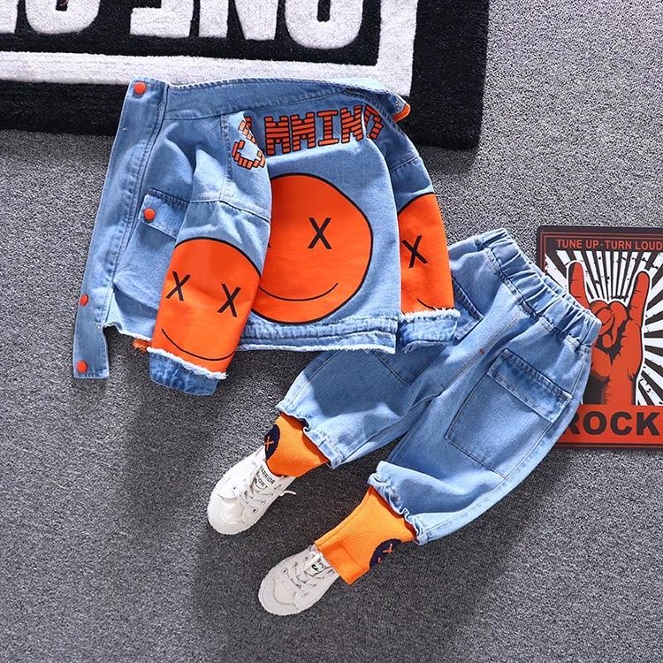 Bébé garçons costume 2-8 ans coton dessin animé souriant Cowboy Denim 2 pièces ensemble enfants vêtements enfant en bas âge fille vêtements enfant en bas âge tenue de noël