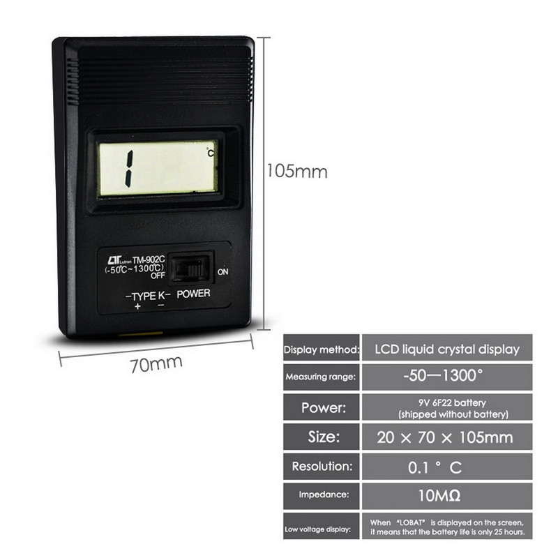 -Termómetro Digital 902C Tm902c, termómetro + Sonda de termopar + sonda de aguja para termopar, medidor de 0-1300 grados