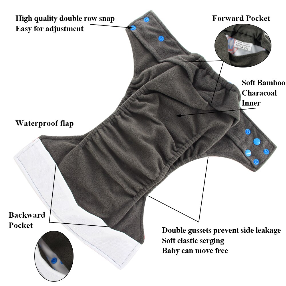 Ohbabyka Newborn Reusable Nappies Cover Flamingo Print Pocket Diaper Washable Baby Cloth Diaper Bamboo Charcoal Diaper Pants