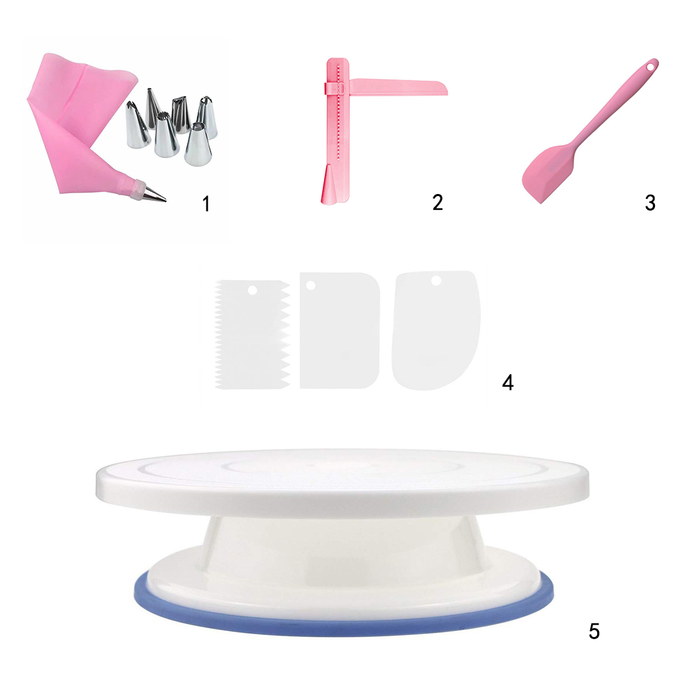 Køkken tilbehør bagegrej fødselsdagskage stativer plast skridsikre dekoration mousse chiffon bagning kage værktøj køkkengrej: 5 stk-blåt-sæt