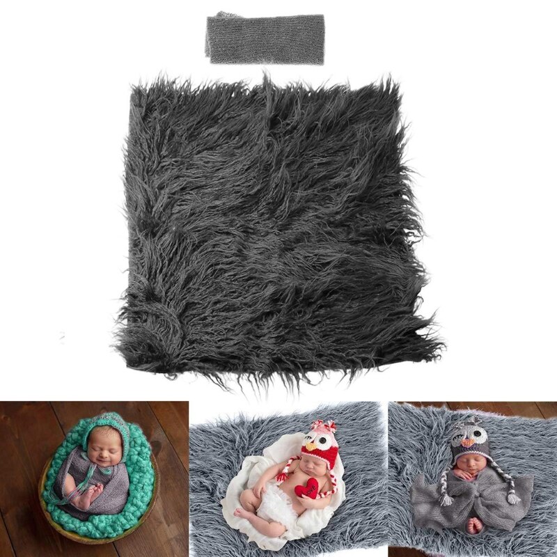 2 uds accesorios de fotografía recién nacido manta de bebé envoltura para fotografía Shaggy alfombra U50F