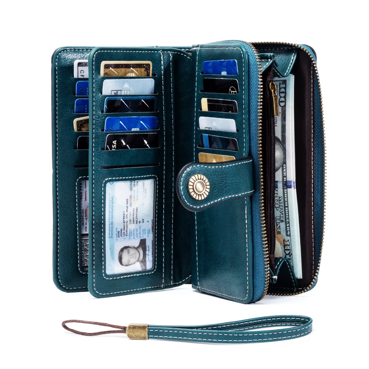 Rfid Anti-Theft Wallet for Men and Women, European and American Retro Leather Long Wallet Clutch, Oil Wax Leather Cut Out Multi-Card Slot Wallet, Large Capacity Zipper 70% off Clutch Bag, Card Holder Coin Purse Hand Bag: Blue