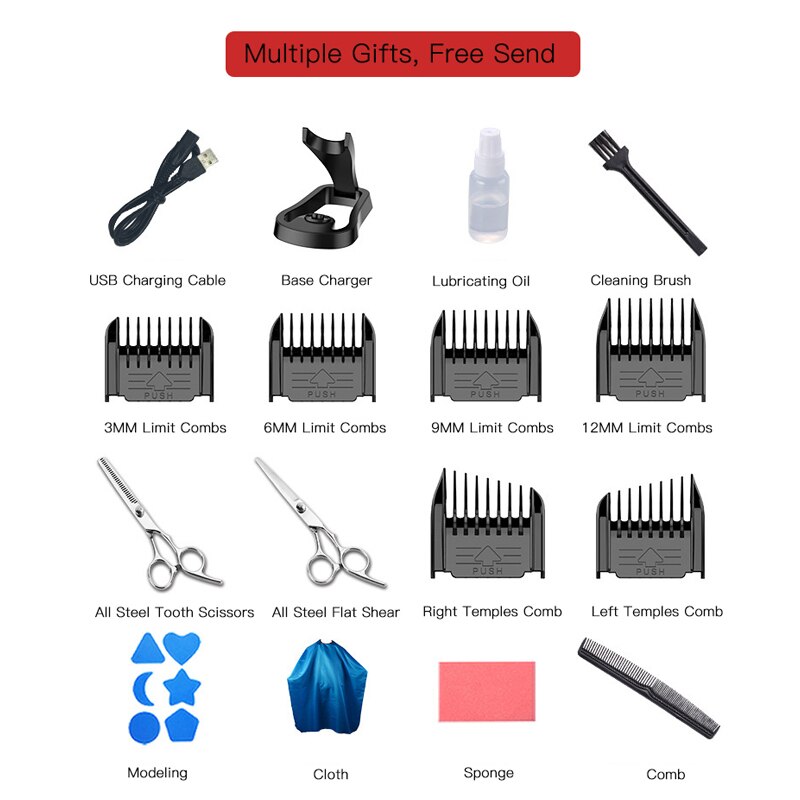 Hair Clipper Rechargeable Electric Digital Hair Trimmer Smart Base Charge Waterproof Men's Haircut Tool