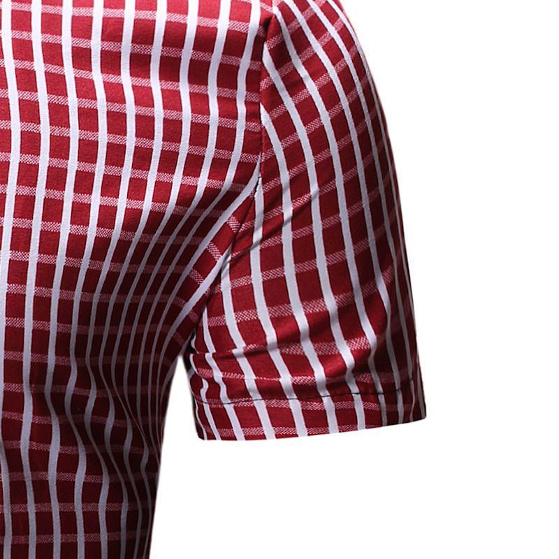 Check Shirts Men Summer Short Sleeve Loose Fit Business Formal Casual Plaid Shirt Beach Tourism Daily Life Red Blue