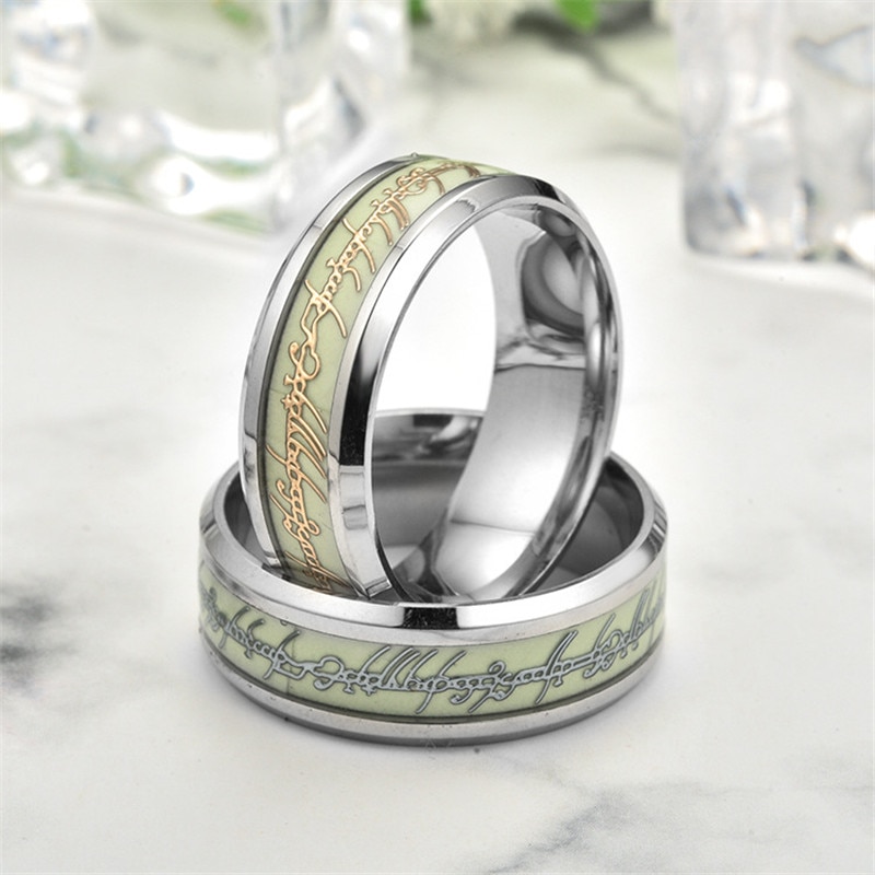 KOtik Grün glühen in das dunkel Ring für Männer Hochzeit Leucht Ring Männlichen Edelstahl Hochzeit Band Ring