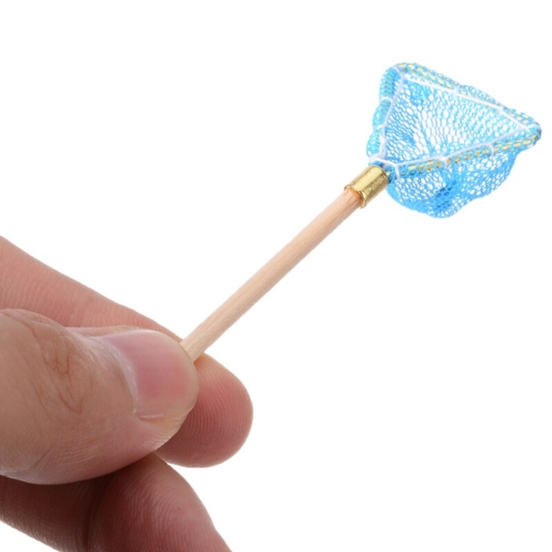 3Pcs Mini Fishing Set Fishing Net & Fishing Rod Decor Miniature Fishing Rod 40JC